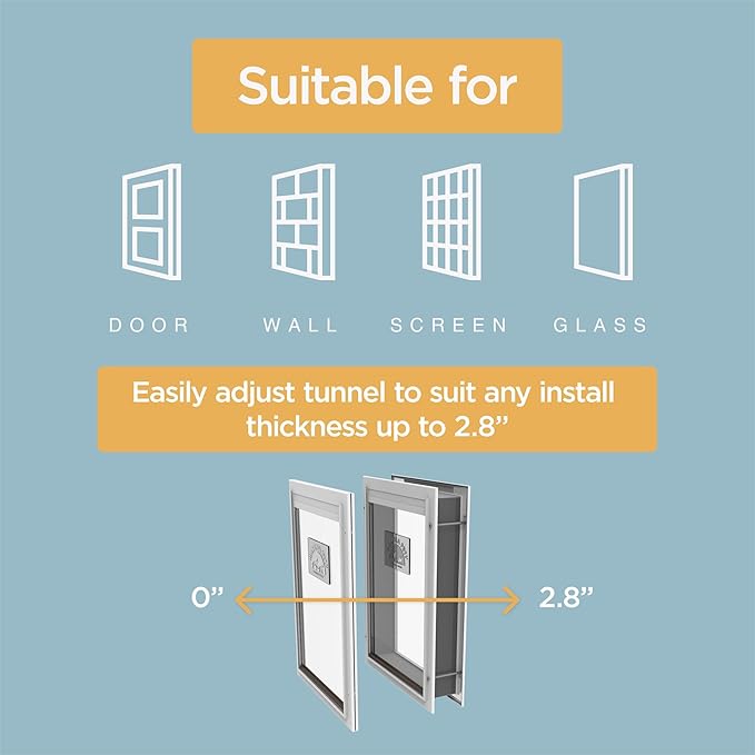 Hakuna Pets Deluxe Aluminum Pet, Cat and Dog Door with 2-Way Locking Panel for Screens, Doors and Walls up to 2.8" Thick, Large, White