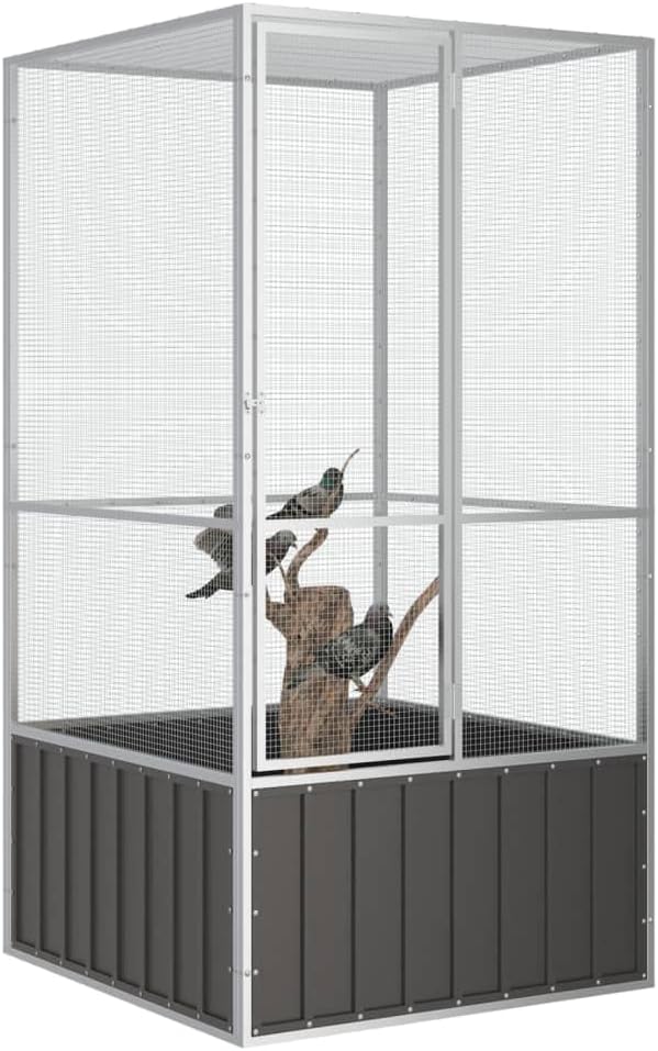 Steel Bird Cage, Large Flight King Bird Cage for Cockatiels African Grey Quaker Amazon Sun Parakeets Green Cheek Conures Pigeons Parrot Bird Cage Birdcage, Anthracite 43.7"x42.1"x83.3" -AA