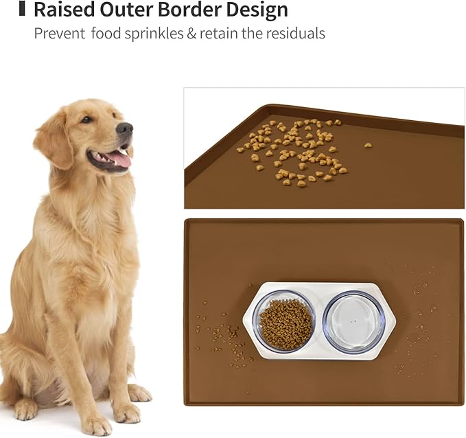 Dog Food Mat,Silicone Waterproof Food Tray,Non Slip Pet Bowl Mats Placemat,1" Raised Edge,Suitable for Most Small and Medium Sized Pets,32" x 24"