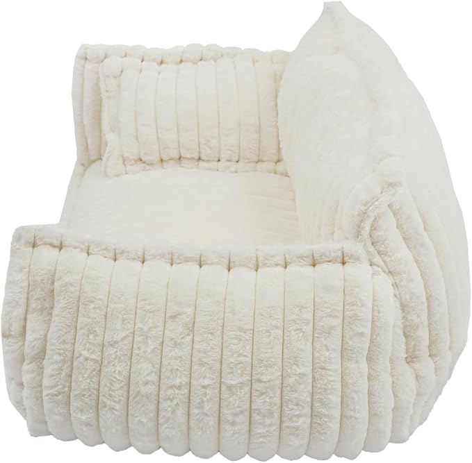 Pet Couch Bed for Dog and Cat, Plush Calming Couch for Pets with Removable Washable Cover, Modern Sofa Style Pet Bed for Home Living Room (White)