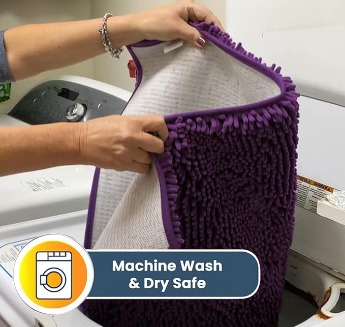 Muddy Mat® | Super Absorbent Door Mat Indoor, Microfiber Quick Dry Chenille Entryway Rug, Non-Slip Front Door Mat, Indoor Mats for Entryway, Machine Washable Pet Rug, Purple 35"x60"