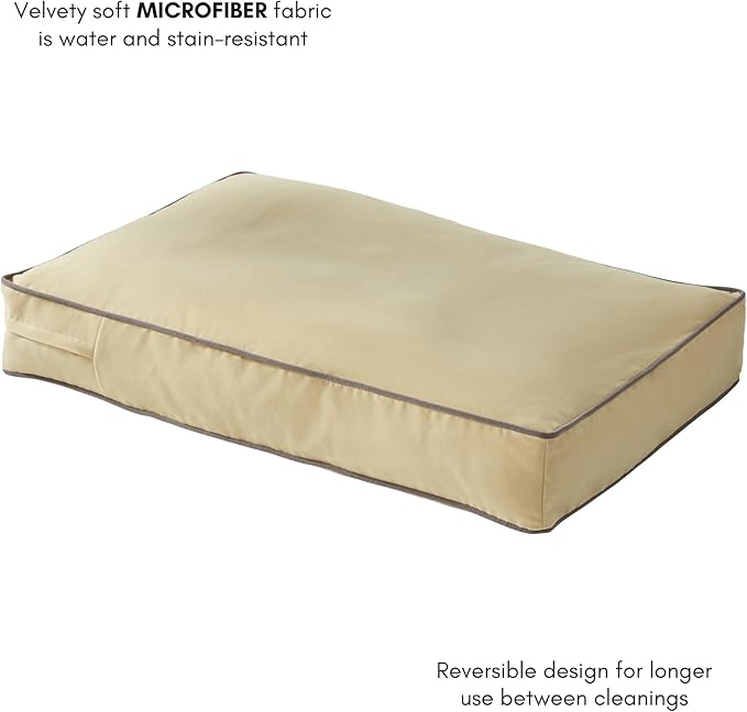 South Pine Porch Buddy Reversible Rectangle Pillow Style Microfiber Dog Bed with Removable, Machine-Washable Cover, Cream, Large (48 in. x 36 in.)