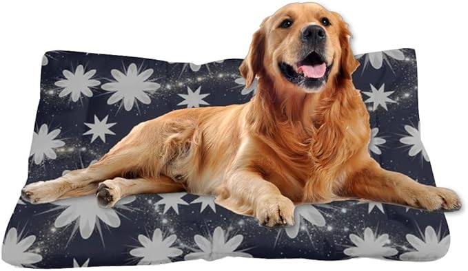 Night Sky Floral Star Burst Dog Bed Furniture Furniture Dog Crate Mat Puppy Pads Crate Beds for Medium Dogs Washable Non-Slip Pillow for Car Bed Mattress Doggy Beds Indoor Outdoor 24X18 Inch