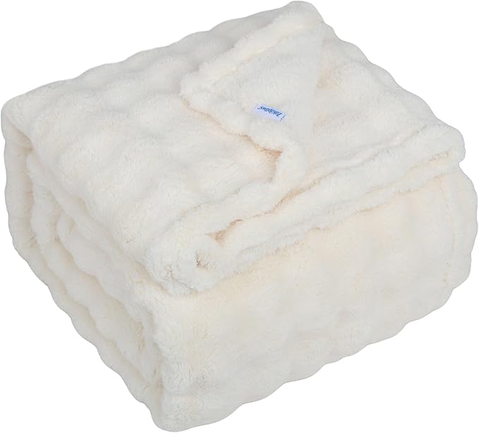 Dog Blankets Washable Pet Blanket - Fluffy Fuzzy Cat Puppy Blanket with Premium 300GSM 3D Fleece Bubble for Pet Kitten Doggy, Cream, 25x35IN