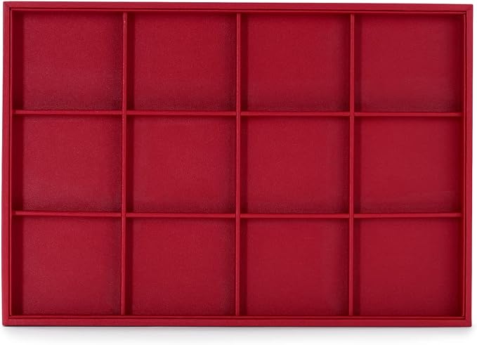Oirlv Gorgeous Red Leather Jewelry Tray 12 Grid Jewelry Drawer Organizer