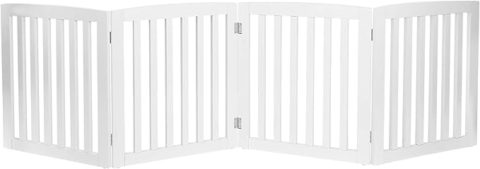 ZENY 24 Inch Pet Dog Gate, Foldable Freestanding Dog Door 4 Panel, White Wooden Z Shape Step Over Pet Fence for Entryway, Stairs, Doorway, White