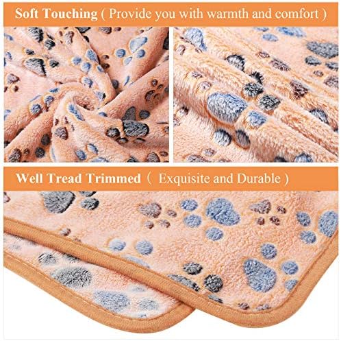 Tatuo 4 Pcs Dog Blanket for Pet Cat Blankets Indoor Puppy Teething Stuff Toys Paw Print Fleece Soft Blanket Sleep Mat for Guinea Pig Cage(White, Coffee, Pink, Purple,Medium(30 x 20.5 Inch),Square)