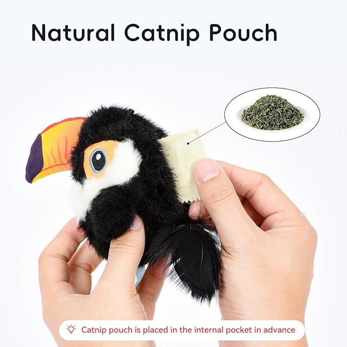 Petgravity Flapping Bird Cat Toy, Lifelike Chirp Tweet Kitten Toy, Rechargeable Touch Activated Cat Toy Interactive Catnip Toy Exercise Toy for All Breeds 5.1" (White)