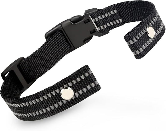 Collar Replacement Strap, Reflective Replacement Nylon Collar Strap Dog GPS Training Bark Receiver Collars, Durable Adjustable E Collar Straps for Small Medium Large Dogs, Black