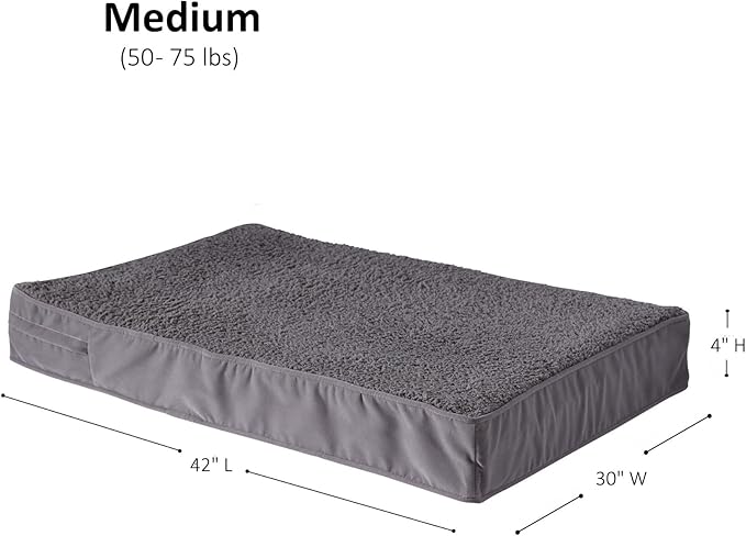 Happy Hounds Oscar Rectangle Orthopedic Foam Sherpa Dog Bed, Medium (42 x 30 in.), Pewter