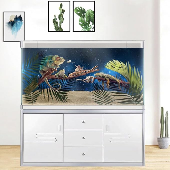 36X20IN Starry Aquarium Background, Art Starry Fish Tank Decorations Background, with 8 EVA Double-Sided Tape