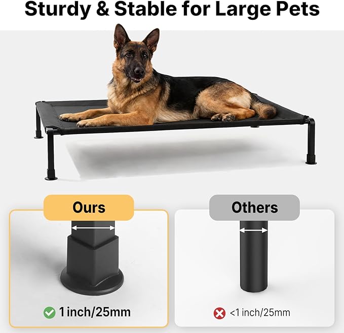 Veehoo Elevated Dog Bed Large Sized with Fluffy Plush Bolster Cushion, Washable Orthopedic Dog Couch Bed, Cooling Raised Pet Cot with Removable Mat, Breathable Mesh, No-Slip Feet, 42 x 30 inches, Grey
