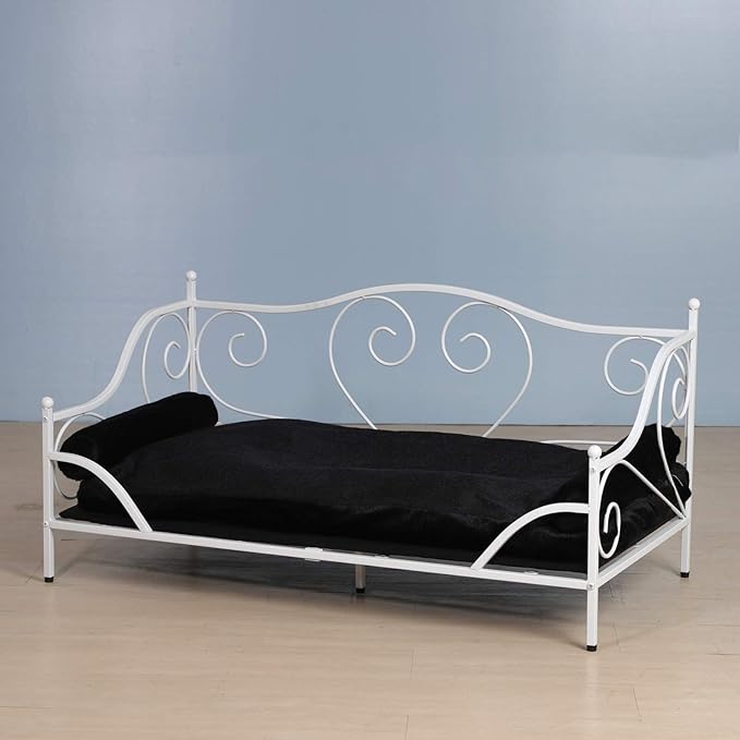 Pet Couch Bed, Large Dog Sofa Beds, Dog Furniture, Medium Pet Couch,Metal Frame and Washable Cushion, for Medium Sized Dogs Sitting (White)