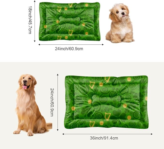 Ultra Soft Dog Pads with Anti-Slip Bottom, St Patricks Day Leaves Inside Dog House Pad Outdoor Cat Bed Breathable Matt for Indoor& Outdoor Sofa Cars, Machine Washable 24 X 36 Inch