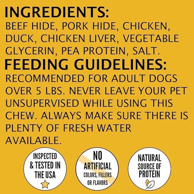 Hubert Pet Triple Flavored Rawhide Kabobs, Chicken, Duck & Pork Hide Dog Chews, All Natural Treats for All Dog Sizes, 1 lb Resealable Bag