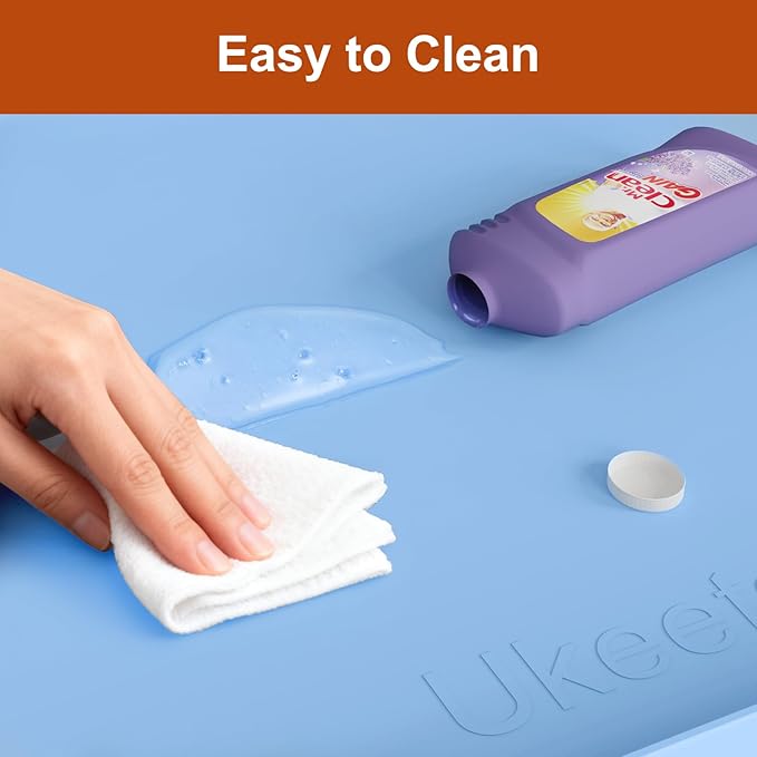 Extra Thick Silicone Mat Waterproof with Raised Edge 34" x 22", Under Sink Mat for Kitchen & Bathroom, Kitchen Cabinet Liner, Multi-Purpose for Storage & Protection, Blue