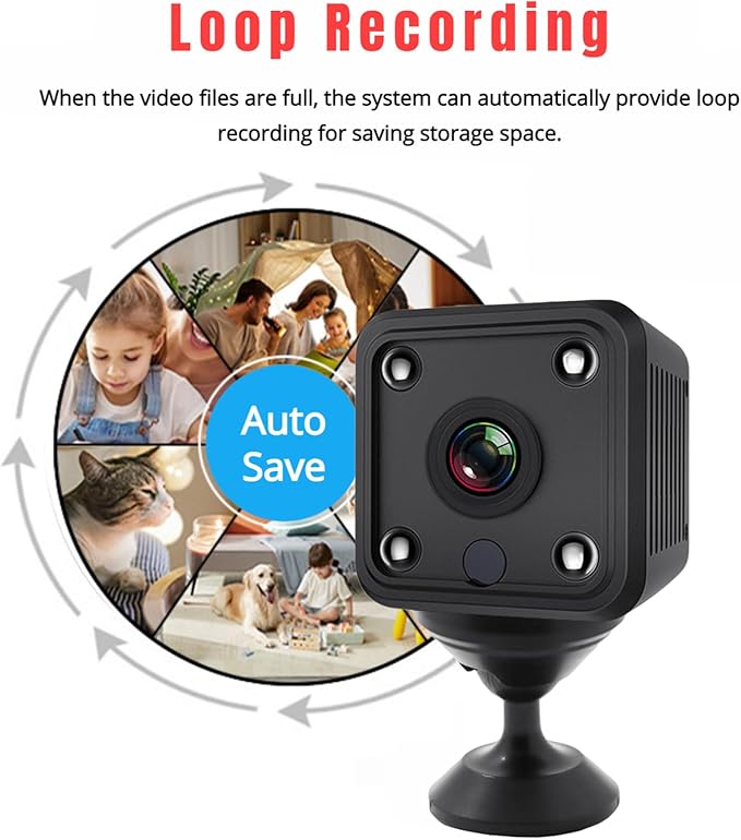 Yunseity 1080P Mini Security Camera, Auto Night Vision Motion Detection Surveillance Camera, Loop Recording & SD Card Storage Indoor Outdoor Camera for Baby Pet Nanny