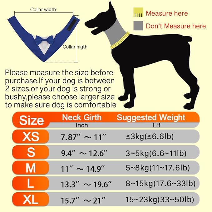 Dog Tuxedo, Adjustable Formal Wedding Outfit Bandana Dog Tux Collar with Bow Tie, Pet Birthday Valentines Outfit Cosplay(Large)