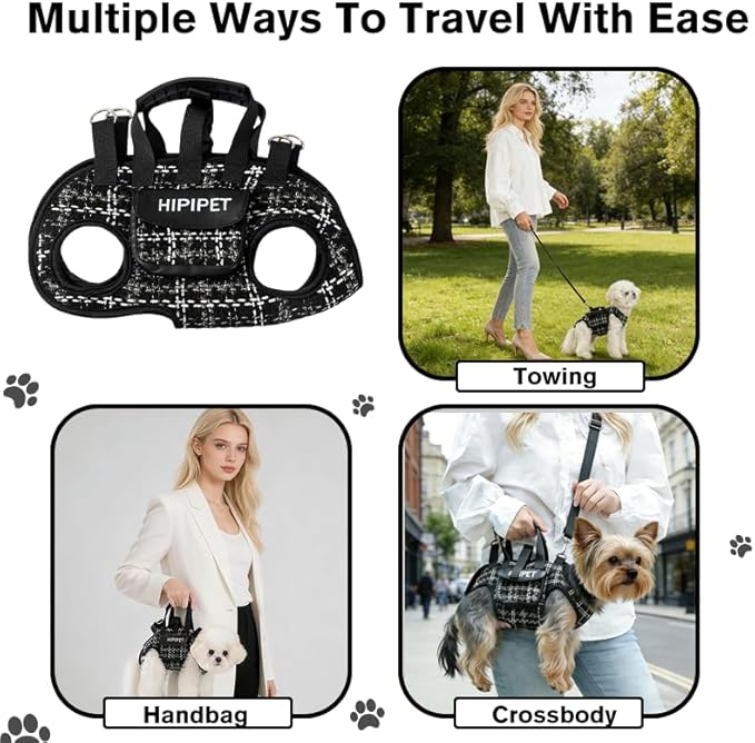 Dog Lift Harness Dog Carrier Adjustable Breathable Vest Straps for Small Medium Pet Treat Bag Fashion Outdoor Hiking (Black M 14-19lb)