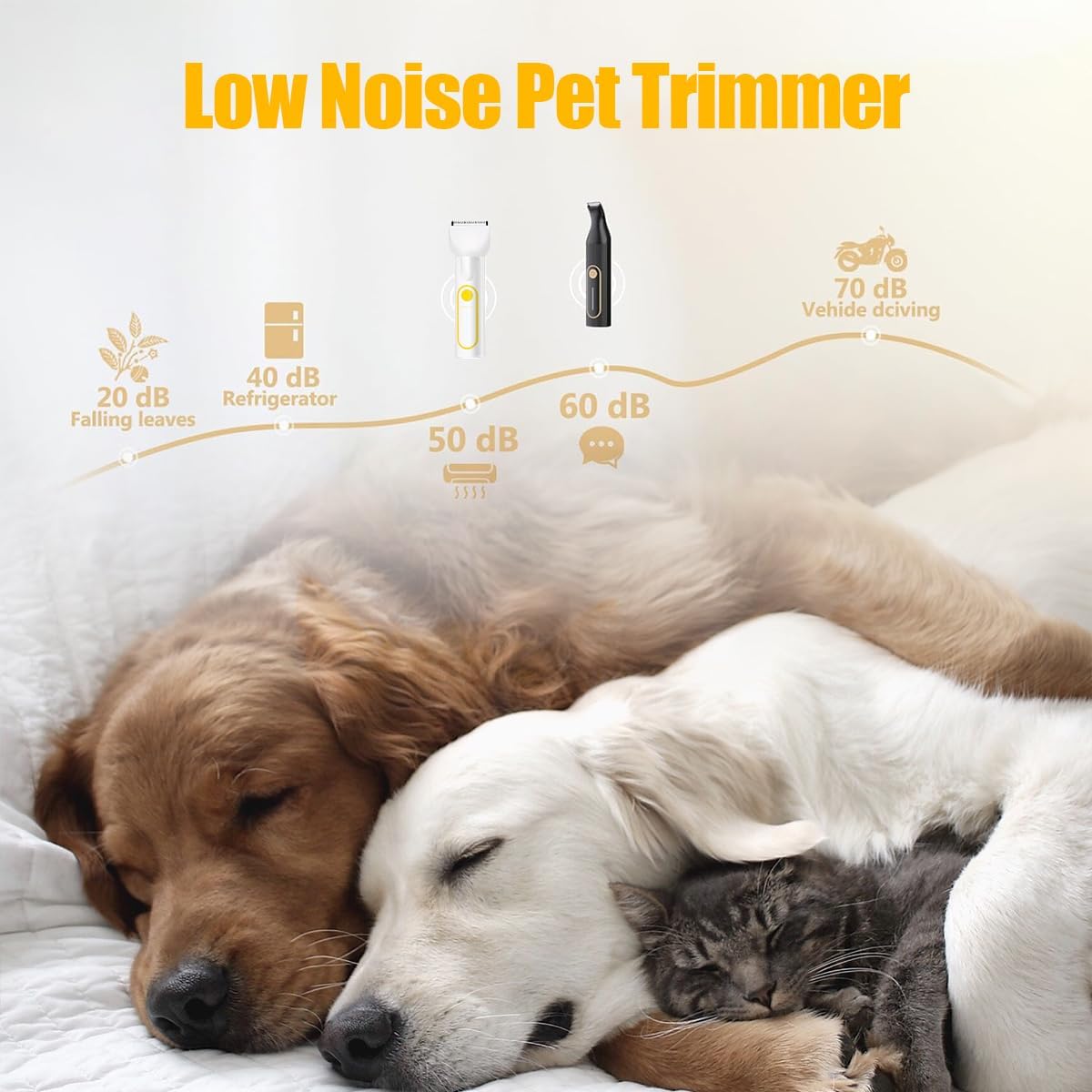 Dog Clippers Grooming Kit, 4-in-1 Electric Cordless Low-Noise Dog Paw Trimmer, Shave, Nail Trimmer and Nail Grinder Suitable for Small and Medium-Sized Pet (White)