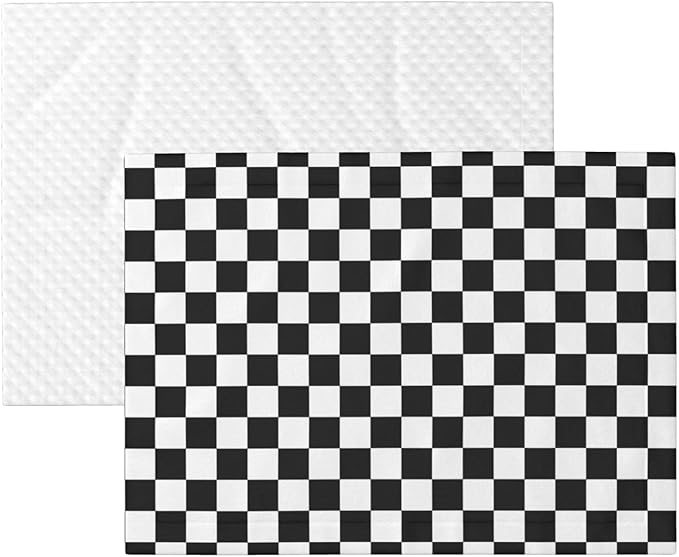 Double Sided Pet Mat for Dog Bed Topper Cat Blanket Furniture Protector, Black and White Checkered, Reversible Plush with Tactile Dot Pattern for Style Change