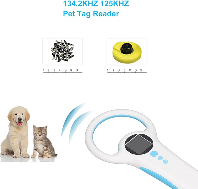 Pet Microchip Reader with Dual Frequency 134.2KHZ / 125KHZ, 100ms Recognition, 500 Record Storage, Handheld Pet ID Scanner for Animal Management