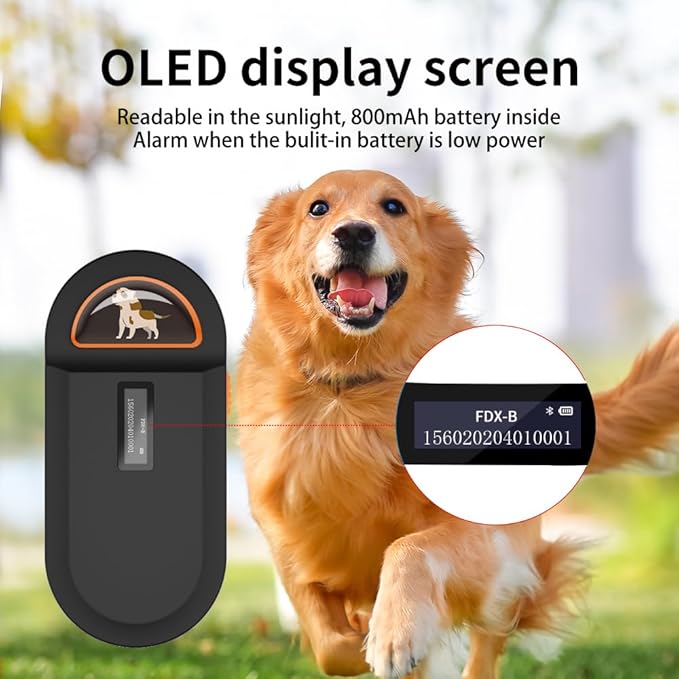 Pet Microchip Scanner, RFID Dog and Cat Microchip Reader, Supports EMID, FDX-B（ISO11784/11785） Microchips, for Animal Management
