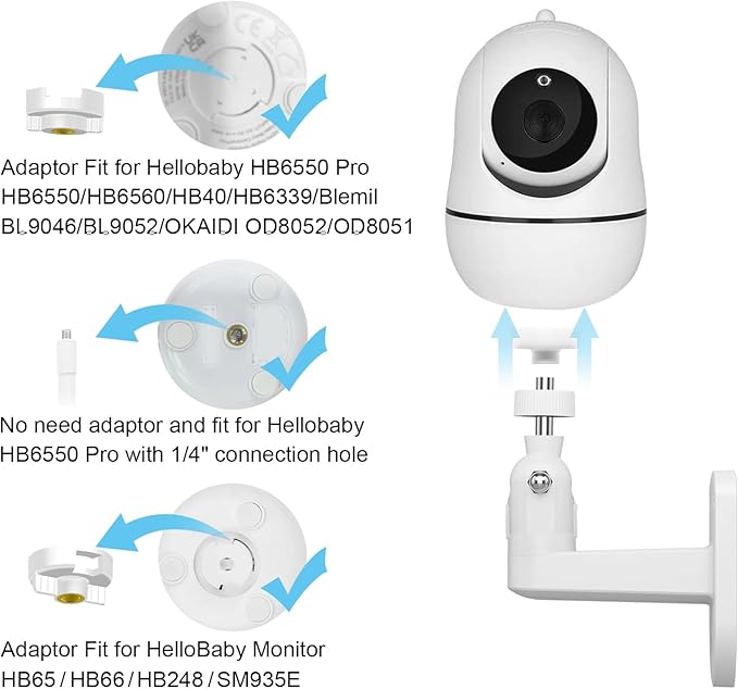 Adjustable Baby Monitor Wall Mount for Hellobaby HB65/HB6550/Pro/HB6560/HB6240/ HB65/ HB6351/ HB6339/ HB66/HB40/HB66 & ANMEATE SM935E, Perfect View & Easy Install