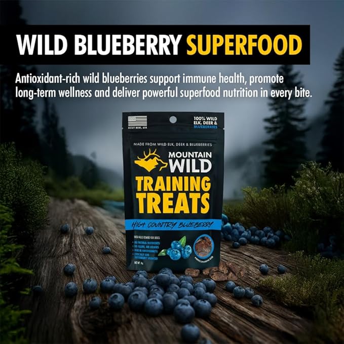 High Country Wild Blueberry Elk & Venison Training Dog Treats - Natural Grain-Free Puppy & Dog Snacks - Protein for Training & Reward - No Fillers, No Artificial Preservatives, 4oz 1 Pack