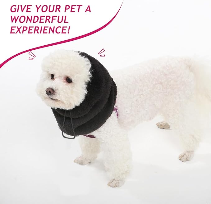Dog Ear Muffs Noise Protection - Soft Calming Hood for Anxiety Relief, Fireworks, Thunder, Grooming & Vet Visits - Elastic Band & Comfortable Neck Warmer for Travel (Black, Medium)