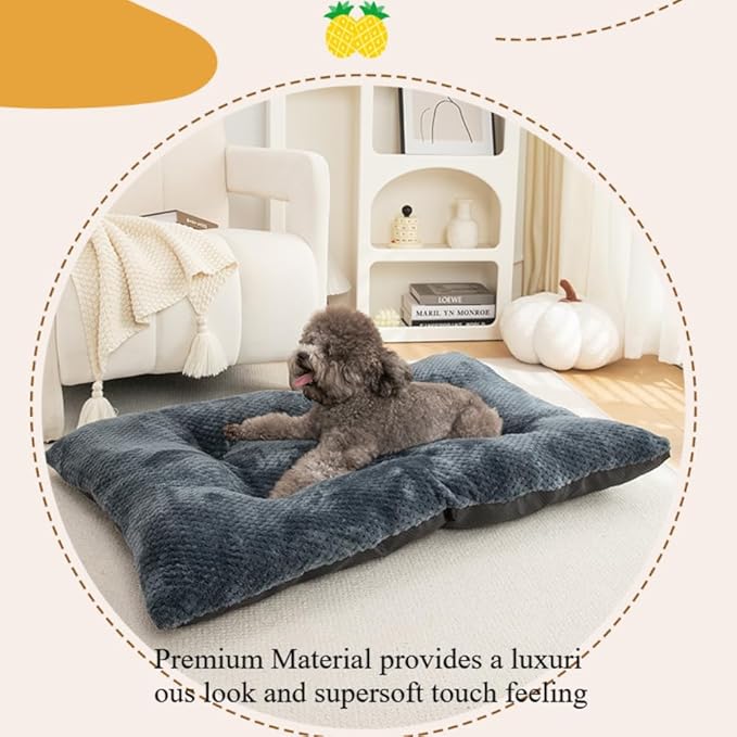 Washable Dog Bed for Large Breeds, Extra Cushioned Crate Mattress with Removable Fluffy Cover, Non-Slip Orthopedic Pet Pad, Machine Washable Kennel Mat(Khaki,XL)