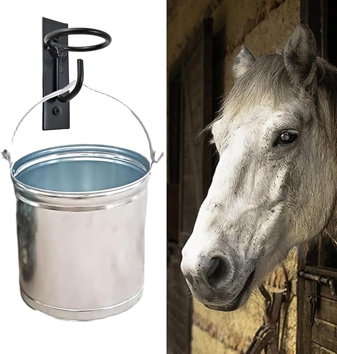 2PCS Bucket Hooks for Horses Equestrian Bucket Hook Metal Water Bucket Hangers Horse Stalls Feed Bucket Barn Farmhouse Supplies (2)