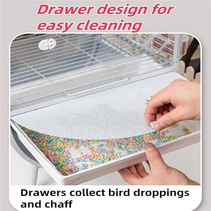 Dometop Bird Aviary with Transparent Door, Wrought Iron Bird Parrot Cage, Indoor Aviary for Small Parrots Parakeets Cockatiels (White)