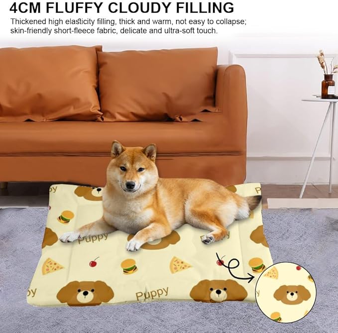 Cute Brown Puppy with Food Dog Crate Bed Washable Cage Mat for Dog Crate Washable Pad Medium Bed for Non-Slip Bedding Travel Outdoor Mat Dogs Kennel Pillow Dogs Indoor Outdoor 36X24 Inch