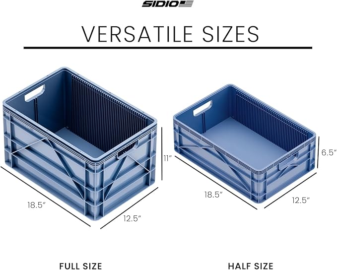 SIDIO CRATE Basic Pack - Two Full Size and One Half Size SidioCrate, Stackable Outdoor Organizer Storage Bins with Dividers - Navy Gray