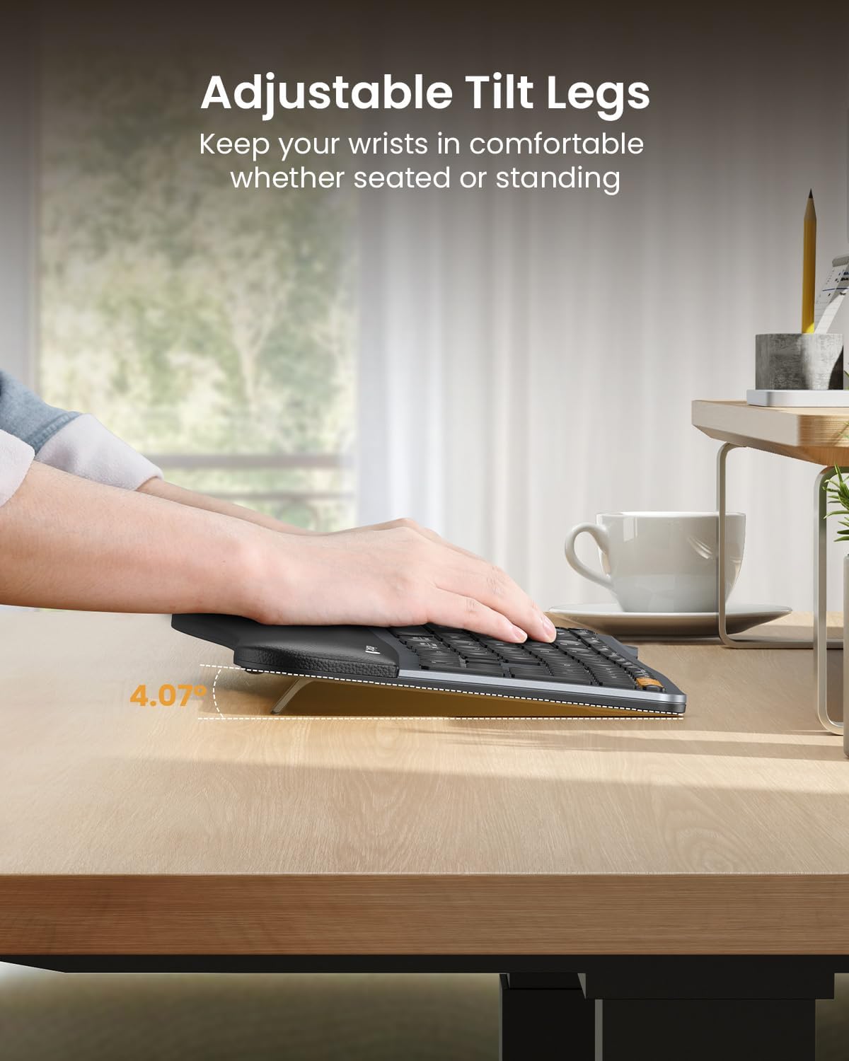 ProtoArc EK01 Plus Backlit Bluetooth Ergonomic Keyboard, Full Size, Grey