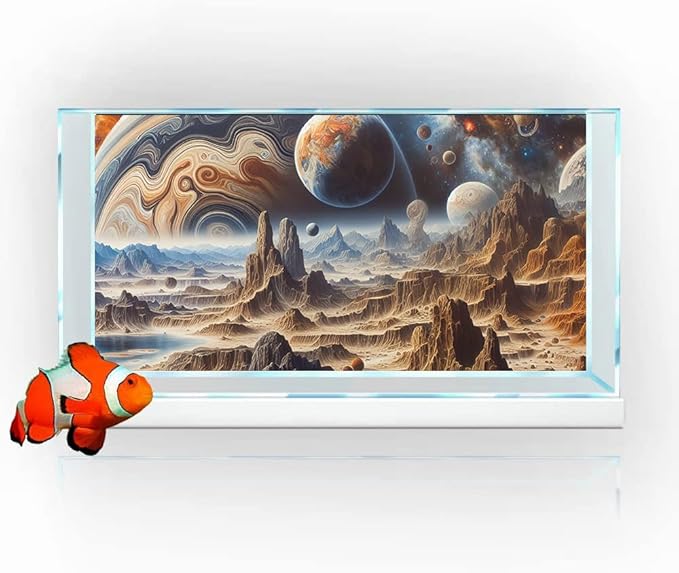 24X12IN Cosmic Spaceterrarium Background, Cool Parallel Space Themed Aquarium Reptile Habitat Background, Aquarium Background with 10EVA Double-Sided Tape