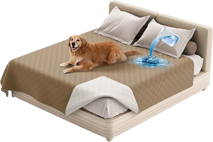 Dog Bed Cover Waterproof Microfiber Quilted Mattress Cover Pet Mat Silicon Non Slip 9 Size Furniture Protectors for Bed Sofa Couch (132 x 208 cm/52 x 82 in,Taupe)