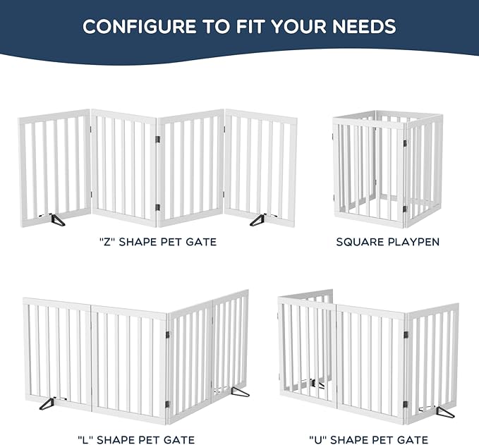 Homykic Bamboo Freestanding Dog Gate, No Assembly Pet Gate Indoor, 24”H x 75”W Extra Wide Foldable Puppy Barrier Fence with Support Feet for The House, Doorways Stairs, 4 Panels, No Drilling