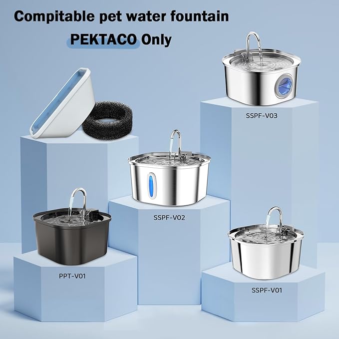 20 Pack Cat Water Fountain Filters for 3.2L/108oz & 84oz/2.5L Pet Water Fountain,Replacement Filters 10 Pack with 10 Pack Filter Sponges