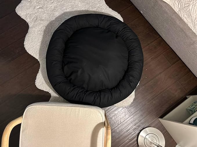 Organic Cotton Canvas Dog Bed: Removable Cover, Natural Fill - Made in USA (Black, X Small 18" x 6" inches)