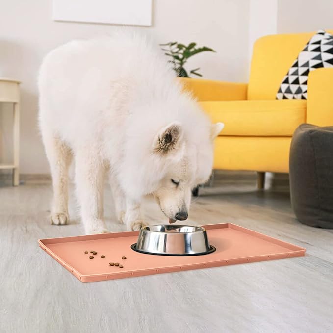 Dog Food Mat,Silicone Waterproof Food Tray,Non Slip Pet Bowl Mats Placemat,0.6" Raised Edge,Suitable for Most Small and Medium Sized Pets,18.5" x 11.5"
