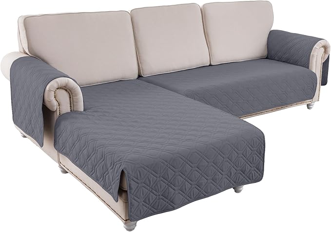 ele ELEOPTION 100% Waterproof 2 Piece Couch Cover Pet Blanket Sectional L Shape Sofa Cushion Cat Dog Bed Cover (Chaise Lounge + 2 Seat Covers) Gray