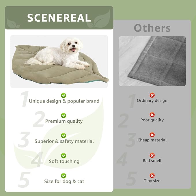 SCENEREAL Outdoor Dog Bed - Waterproof Reversible Leaf Mat 43x26, Portable Foldable Pet Bed for Small/Medium Dogs & Cats, All-Weather for Camping & Travel