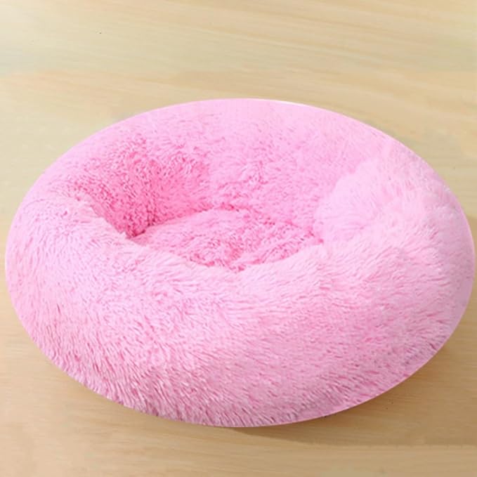 Dog Bed & Cat Bed for Small Medium Dogs, 27 Inch Calming Dogs Bed Anti-Anxiety Machine Washable Fluffy Luxury Anti-Slip Waterproof Pet Puppy Round Bed (Bright Pink)