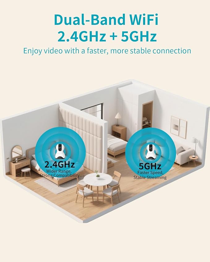 VIMTAG 4K UHD Pan/Tilt Cameras for Home Security, Indoor Camera for Pet/Dog/Cat/Baby/Nanny/Room with Phone App, 5G/2.4G WiFi, Night Vision, 2-Way Audio, Motion Tracking, AI Detection, Works w/Alexa