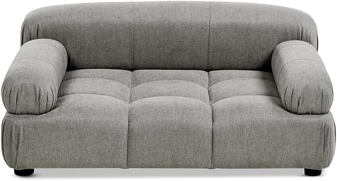 Marcel Upholstered Modern Pet Bed for Small & Medium Dogs and Cats, Sofa-Style Dog Bed with Bolstered Arms, Tufted Cushion, Water & Stain Resistant Velvet (Uptown Gray)