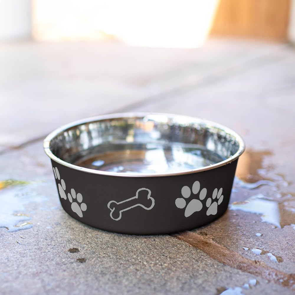 Loving Pets Bella Dog Bowls- Stainless Steel Dog & Cat Bowls - Spill Proof Dog Food Bowl, Cat Bowl, Puppy Essentials & Pet Supplies Great for Home & Travel (Medium 20-25 lbs, Espresso)