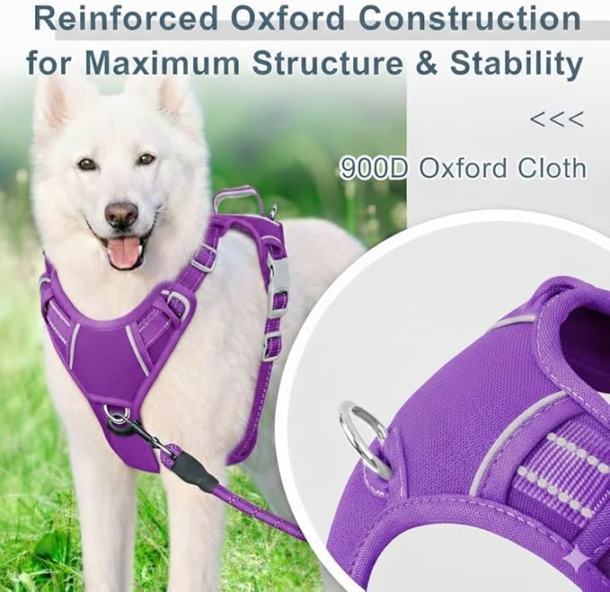 BARKBAY Dog Harness No Pull Oxford with ID Tag Pocket - Heavy Duty, Reflective, Easy Control for Large Dogs(Purple Oxford,M)