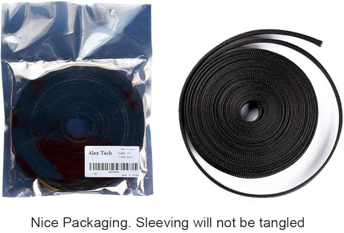 25ft - 3/8 inch PET Expandable Braided Sleeving – Black – Alex Tech Braided Cable Sleeve